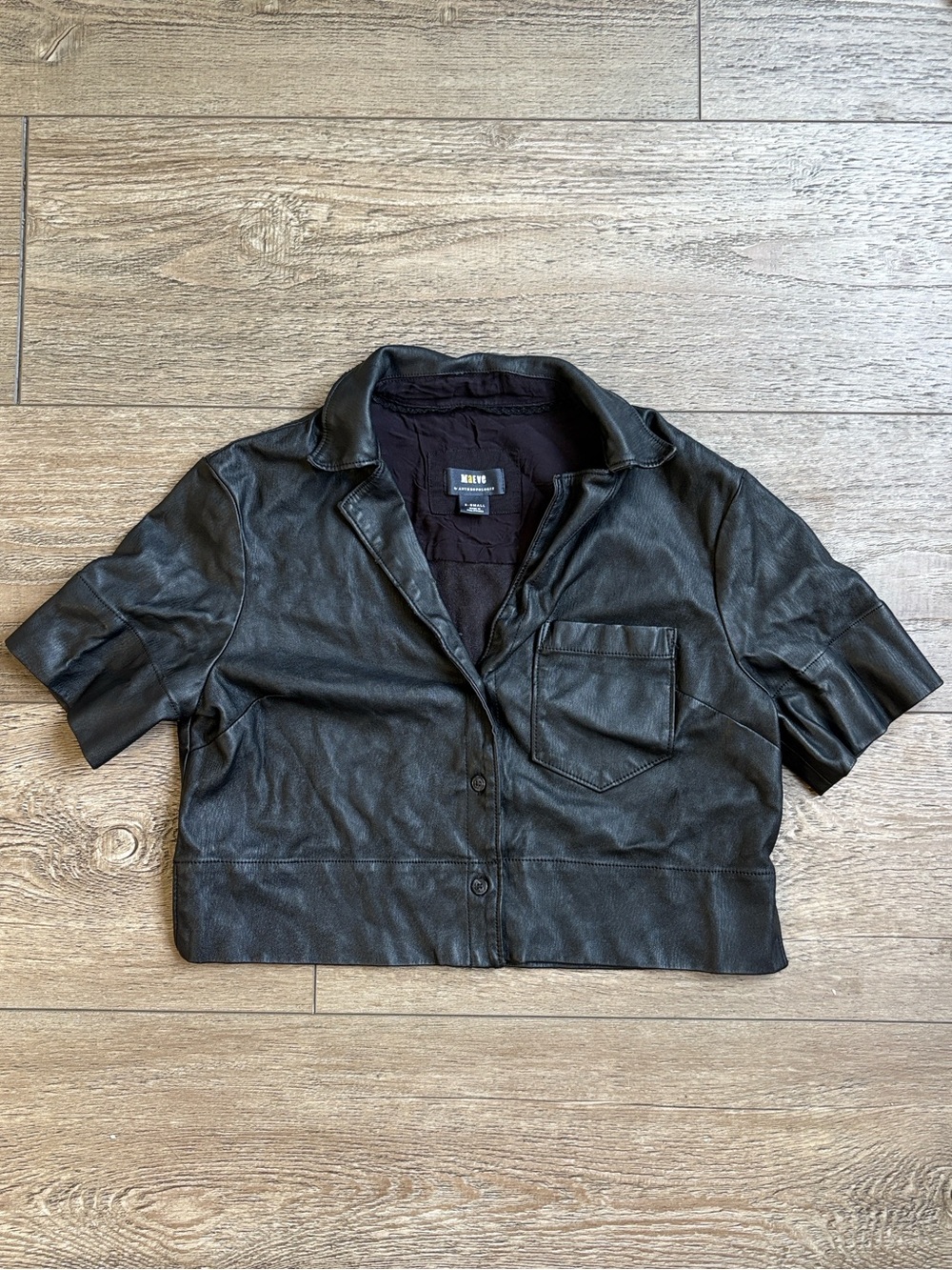 Maeve by Anthropologie Cropped Vegan Faux Leather Short Sleeve Surf Shirt